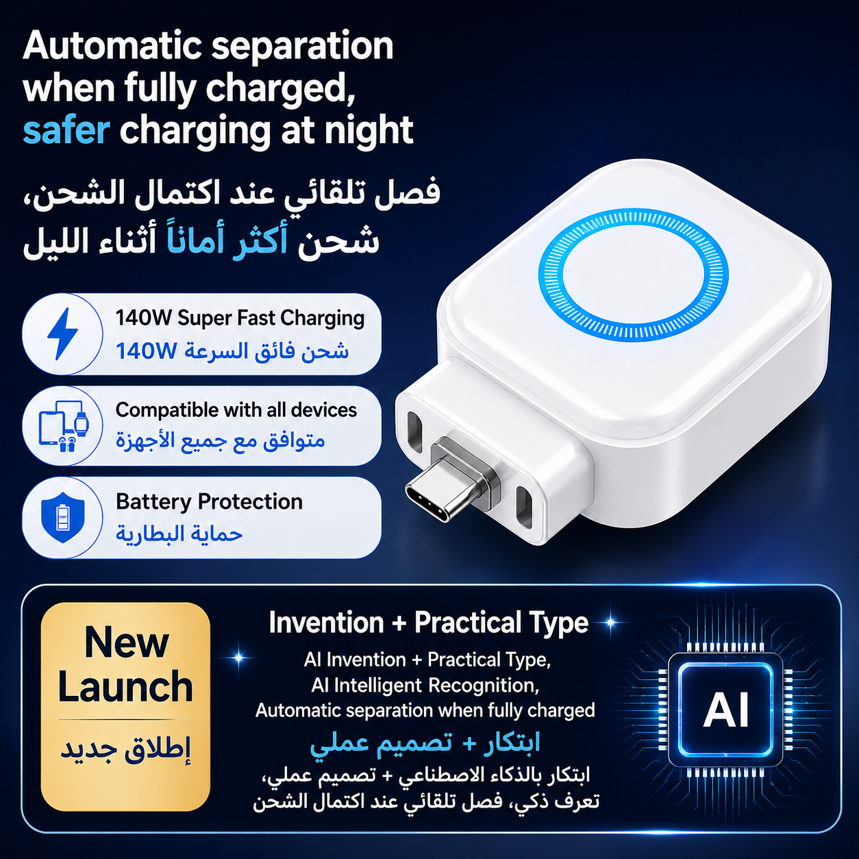 Auto Eject Charger 140W ⚡|| ⚡  شاحن الفصل التلقائي 140 واط