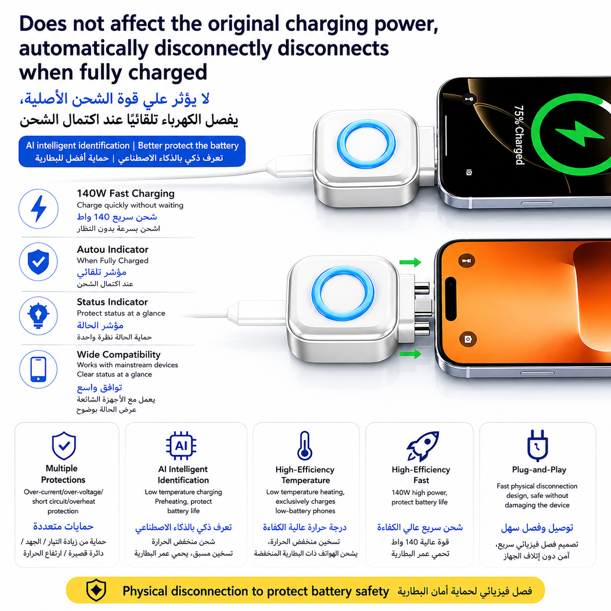 Auto Eject Charger 140W ⚡|| ⚡  شاحن الفصل التلقائي 140 واط